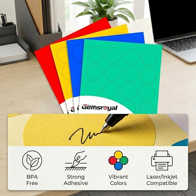 2.5 inch Colored Round Labels Printable,Neon Circle Labels for Inkjet & Laser Printer,4 Fluorescent Colors Assorted,2.5" Diameter Colorful Custom Round Stickers,240 Stickers in Total