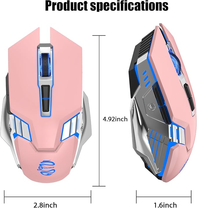 Wireless Mouse Bluetooth, Silent Rechargeable Multi-Device Mouse, BT5.0/3.0 and USB Cordless Computer Mice, RGB Light up Gaming Mice for Laptop PC Mac Macbook Air/Pro iPad Tablet Office Games -Pink | BT5.0/BT3.0+2.4G connection, RGB backlight & quiet c...