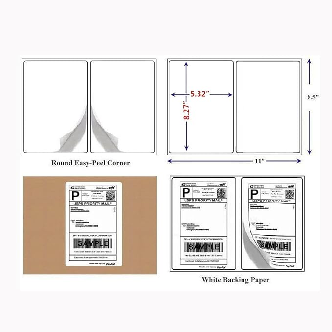 Half Sheet Laser & Inkjet - Rounded Corner Shipping Address Labels - 5-1/2" X 8-1/2" (4000 Labels)