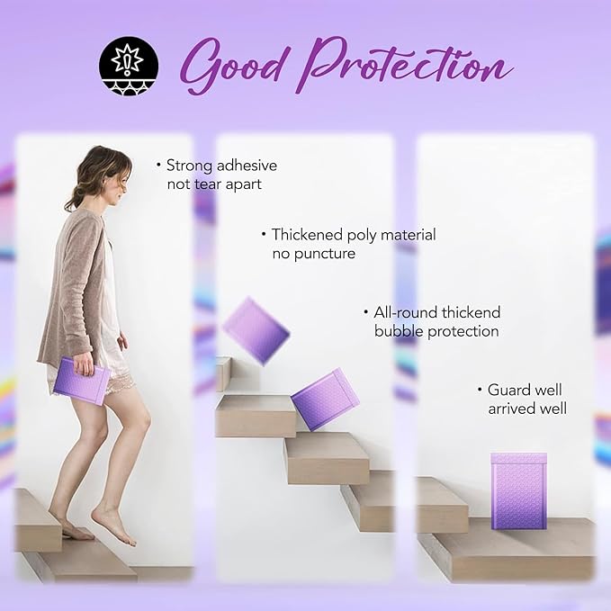 Fuxury Opaque 4x8 Bubble Mailer 800 Pack,Gradient Purple Cute Design Bubble Envelopes,Strong Adhesion Pattern Padded Mailing Envelopes for Shipping Jewelry,Makeup #000 Thick Bubble Padded Mailer