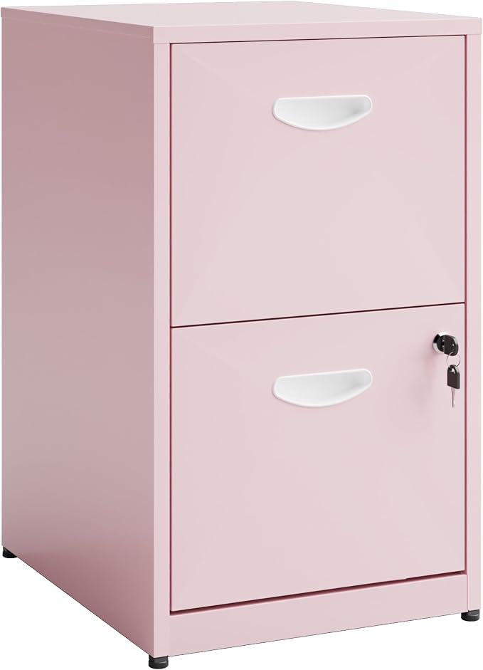 Polup 2 Drawer File Cabinet with Lock, Metal Filing Cabinet for Home Office | Small Locking Cabinet for Under Desk Storage, Printer Stand, Fits Letter Size, Pink, 26"H x 15"W x 18"D, Easy Assembly