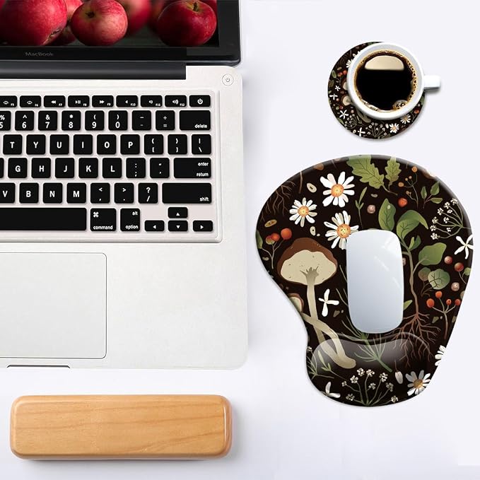Ergonomic Mouse Pad with Wrist Support and Coaster,Mouse Pads with Non-Slip PU Base for Home Office Working Studying Easy Typing & Pain Relief Daisy