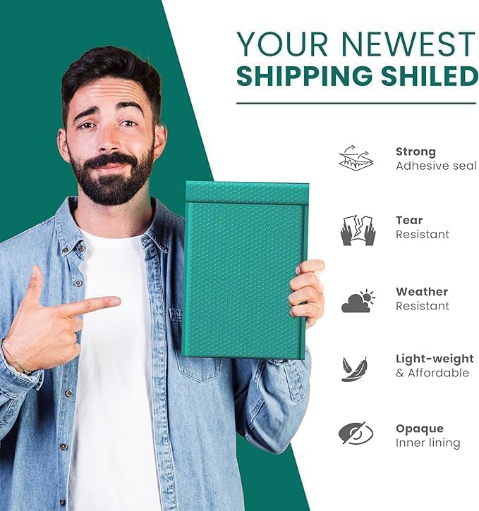 Green Bubble Mailers 12x15, Self Seal Poly Padded Envelopes, 100 Pack Bulk | Holds Clothing & Bulk Items, No Tape Needed, Cushioned Protection, Water-Resistant Poly, For Small Business Shipping