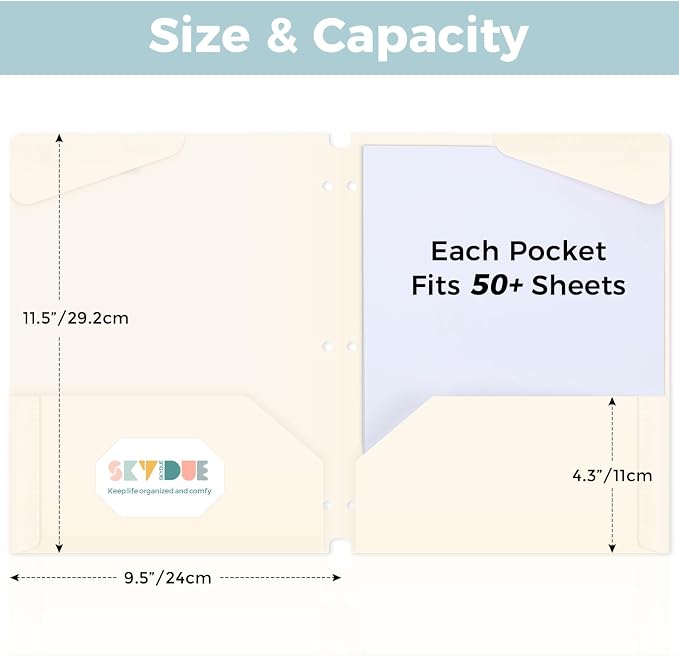 SKYDUE Plastic Folders with Pockets, 6 Pack File Folders with Tabs & Stay-Put Flaps, 3 Hole Punch 2 Pocket Folders for 3 Ring Binder, Letter Size Document Organizer for School Office, Boho Pastels
