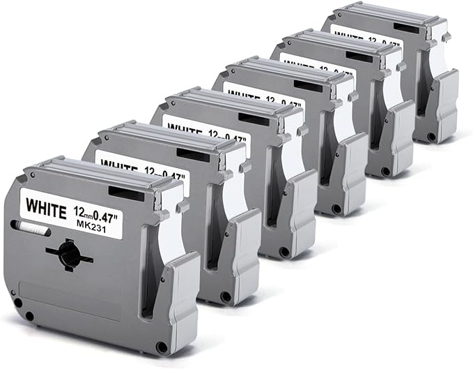 Labelife M-K231 Label Tape Replacement for Brother P Touch M Tape 12mm 0.47 | MK231 M-K231S White Compatible with Brother Ptouch PT-M95 PTM95 PT-45 PT-65 PT-70 PT-80 Label Makers, 6 Pack M231 M-231