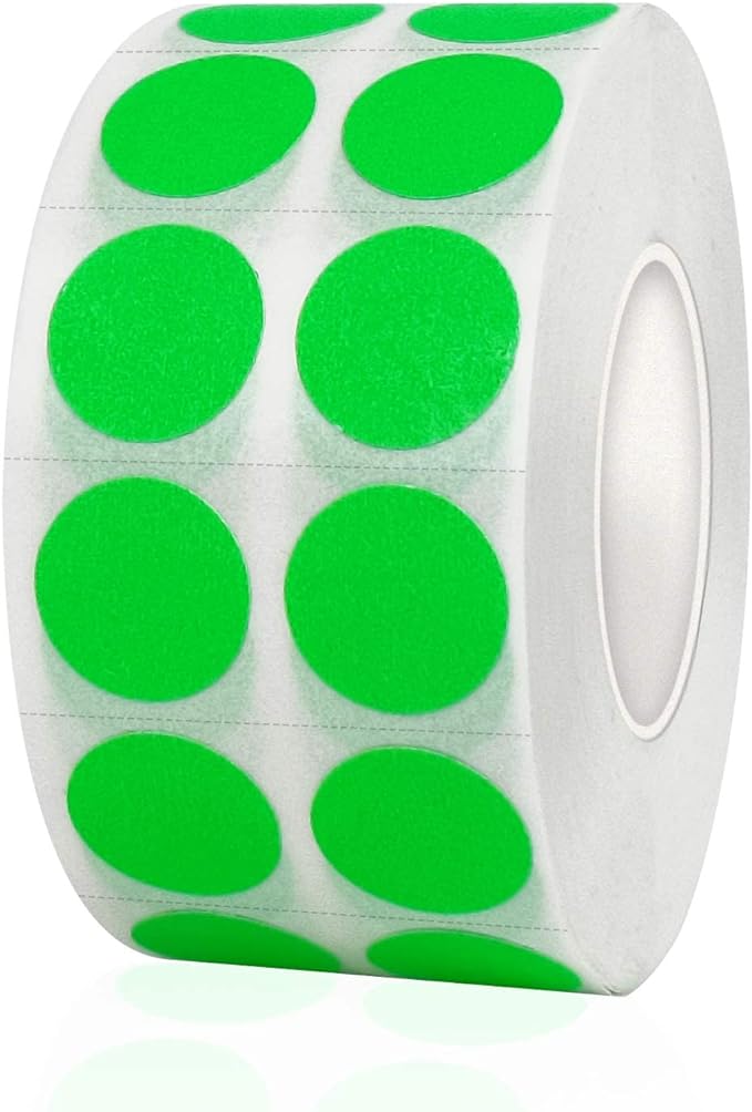 2000 PCS 0.5 Inch Color Coding Labels Circle Dot Stickers,Can Writing for Office,Student Classroom and Other Scenarios (1 ROLL,Fluorescent Green)