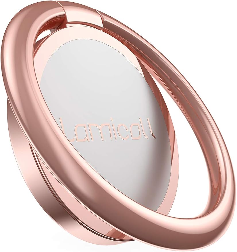 Lamicall Rose Gold Cell Phone Ring Holder, Universal Adhesive Finger Grip | Ring Stand Kickstand for iPhone 17 16 15 Pro Max Galaxy S26 S25 All Androids, Christmas Gift Decor for Women
