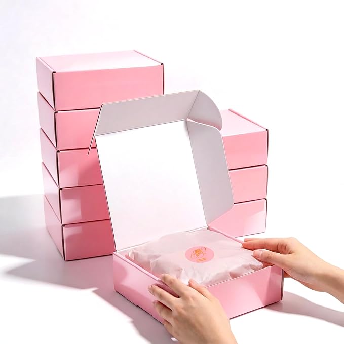 6x6x2 inch Glossy Pink Shipping Boxes, 50 Pack Corrugated Cardboard Mailing Boxes for Small Business Packaging, Shipping Candles, Coasters
