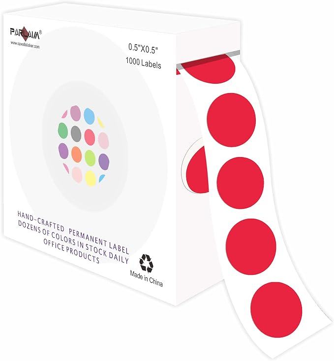 PARLAIM 1000PCS 1/2 Inch Round Permanent Color-Code Dot Stickers,Circle Colorful Coding Label Sticker for Home Office Classroom(Red)