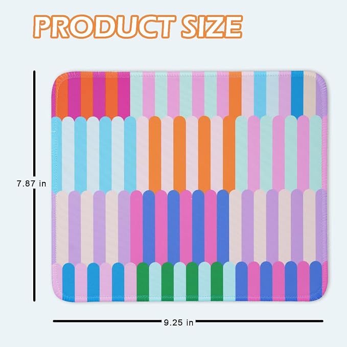 Mouse Pad for Desk with Stitched Edge, Premium Cute Washable Mouse Pads. Computer Mousepad with Non-Slip Rubber Base, Mousepads for Laptop, 9.25x7.75x0.12 inch (Rainbow Bars)