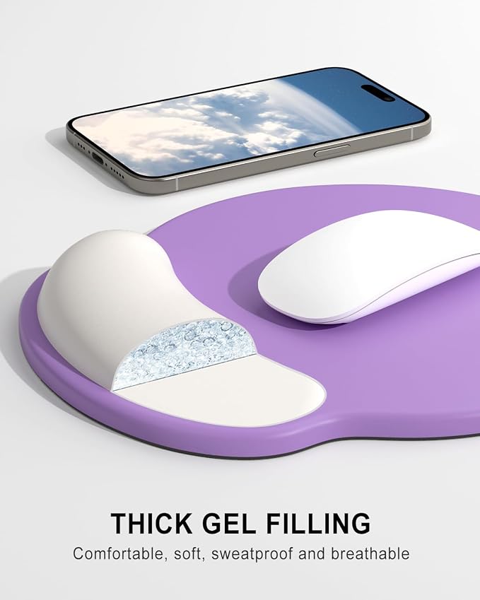 Auhoahsil Ergonomic Mouse Pad with Wrist Rest, Comfortable Silicone Non-Slip Computer Pain Relief Gel Mouse Mat with Wrist Support for Gaming, Work, Office, Women & Men, Cute Pattern, Purple Beige