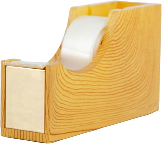 BLU MONACO | Acrylic Tape Dispenser with Woodgrain Surface | Desktop Tape Cutter with Smooth Blade and Non Slip Base | Fits Standard and Large Rolls Desk Accessory