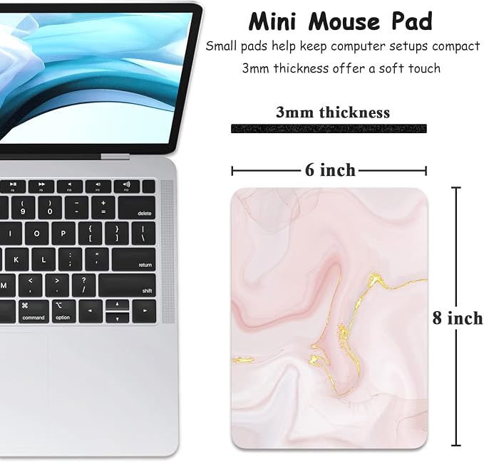 Dapesuom Small Mouse Pad, 6 x 8 Inch Thick Rubber Premium-Textured Non-Slip Portable & Washable Mini Mouse Mat for Women Men Wireless Laptops Keyboard Tray Gaming Work Travel, Elegant Pink Marble