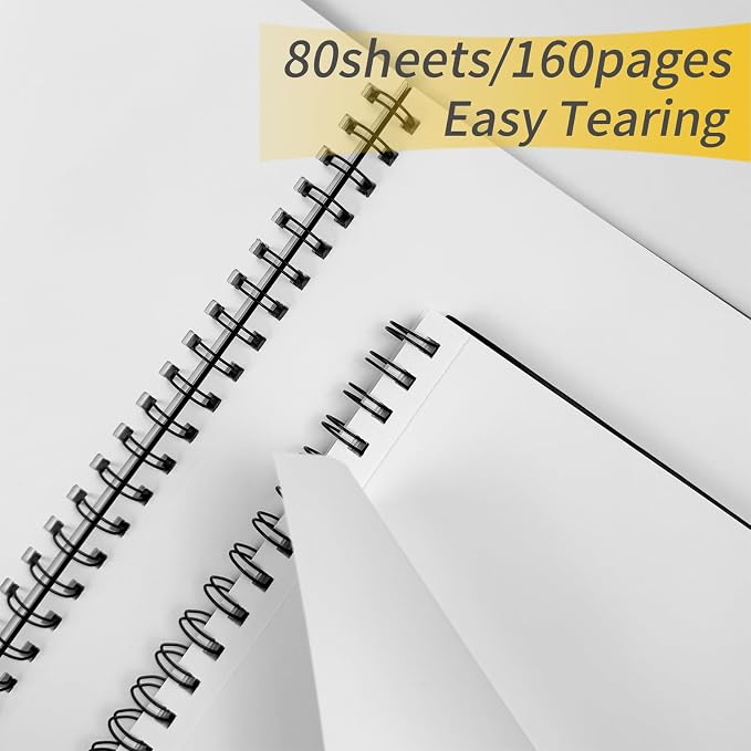 Unlined Spiral Notebook 8.5" x 11" Black Hardcover Blank Journal | A4 large size,4 pack sketch book,100gsm thick paper no ink bleed for drawing note taking school office,160 pages