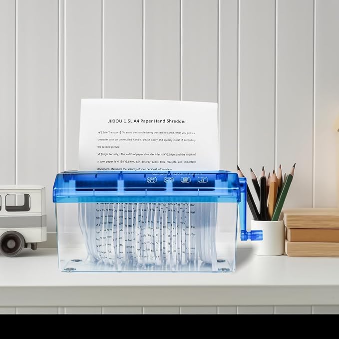 JIKIOU Standard A4 Paper Hand Shredder Portable Paper Shredder Manual Shredder Documents Paper Cutting Tool Home Office Desktop Stationery Blue