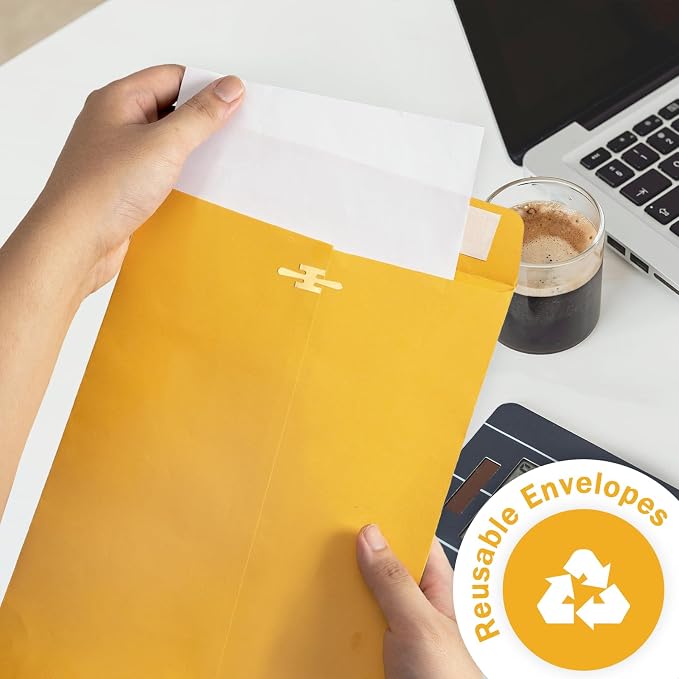Goefun Yellow Manila Clasp Envelopes, 6x9, 100 Pack | 100GSM Heavy Kraft Paper, For Business, Legal, Office