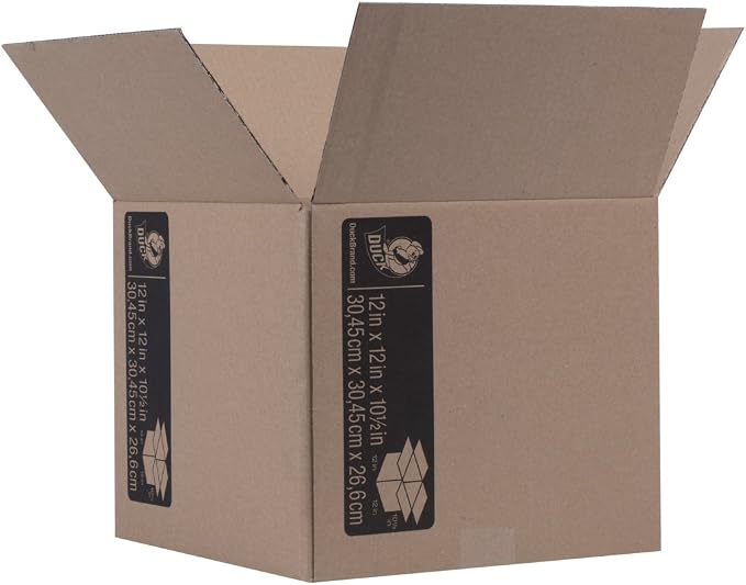 Duck Brand Kraft Corrugated Shipping Boxes, 12" x 12" x 10.5", Brown, 6-Pack (281503)