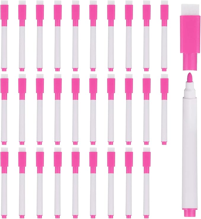 PATIKIL Dry Erase Marker Pens, 30 Pack Rose Red Ink Fine Point Low Odor Whiteboard with Eraser Cap for Office Home Classroom, White Pen Rod