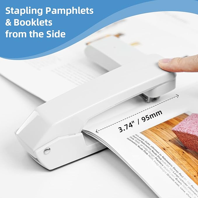 Deli/EZWORK Swing-Arm Swivel Stapler, 25 Sheets Capacity, 360 Degree Rotate Desk Staplers with 1000 Staples for Booklet or Book Binding, White