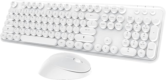 Wireless Keyboard Mouse Combo,104 Keys Cute Colorful Typewriter White | Full Size With Number Pad & Mouse,Compatible With All Windows,Ideal For Windows,1600DPI,Computer, PC, Notebook, Laptop