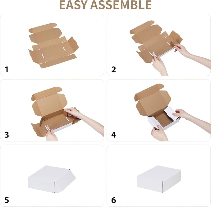 RLAVBL 10 Pack 6x4x3 Small Shipping Boxes, White Corrugated Cardboard Box for Packing, Mailing, Business