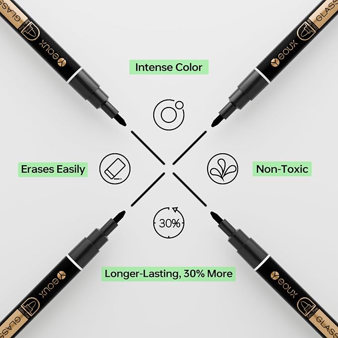 YEOUX Dry Erase Markers for Glass Board | No Residue | Whiteboard Markers | 1mm Ultra-Fine Tip Liquid Chalk Markers 4 Pack (Black)
