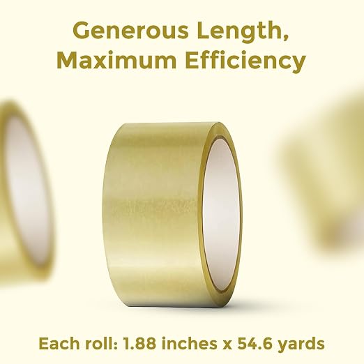 Infinite Pack Adhesive Packaging Tape, Strong Plastic, 12 Tape Rolls | 1.88 in x 54.6 yd, Water Base, Crystal Clear, Low Odor, for Shipping, Moving and Storage