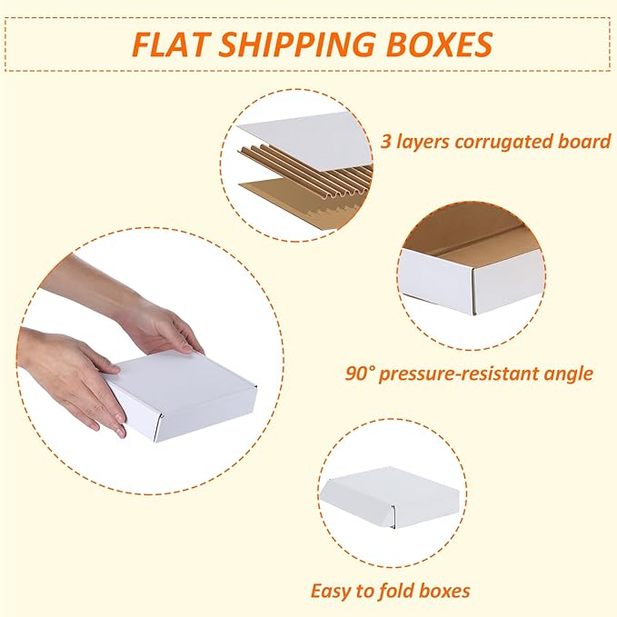 HORLIMER 8x5.5x1.6 inches Shipping Boxes Set of 25, White Corrugated Cardboard Box Literature Mailer, 25 Stickers Included