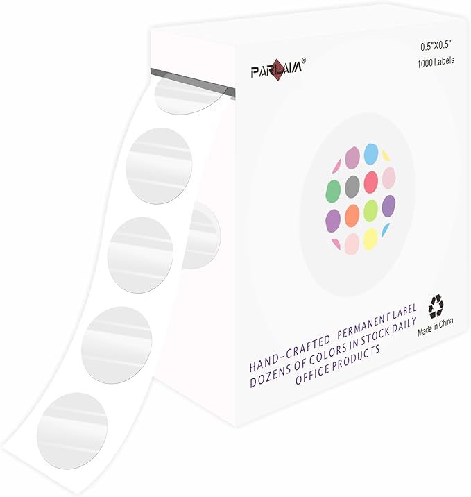 PARLAIM 0.5 inch Round Clear Circle Dot Sticker, 1000pcs Transparent Adhesive Label for Envelope, Cosmetic Box, Gift Bag, Translucent Wafer Package Seals