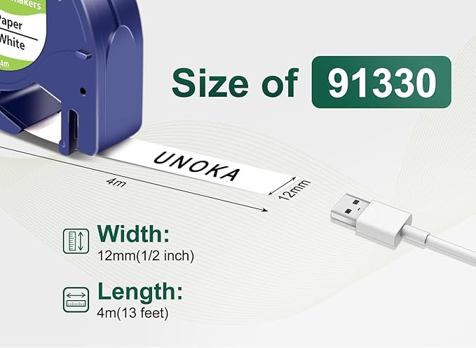 UNOKA Compatible for Dymo Letra Tag Label Maker Refills 1/2 x 13, 12mm x 4m White Paper Tape 91330 10697 S0721510 for Dynamo LetraTag LT-100H LT-100T QX50 200B XR XM 2000, 3 Pack