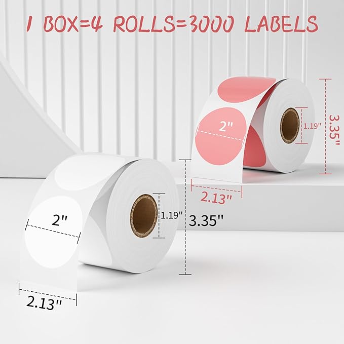 MFLABEL 2" Round Thermal Labels (3000 Labels) - 4 Color Self-Adhesive Stickers for Bottles, Jars & DIY | Waterproof QR Code Labels | Instant Print w/o Ink