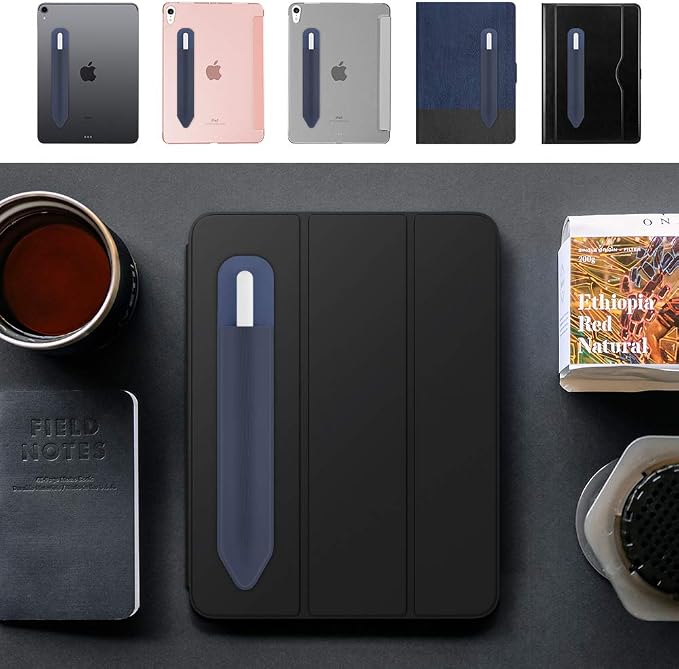 MoKo Adhesive Pencil Case Holder Sticker for Apple Pencil, Indigo | Elastic Pencil Pocket Pouch, Adhesive Sleeve, Attached to iPad Case, For Pro/USB-C/1st/2nd Gen and Similarly Stylus Pens