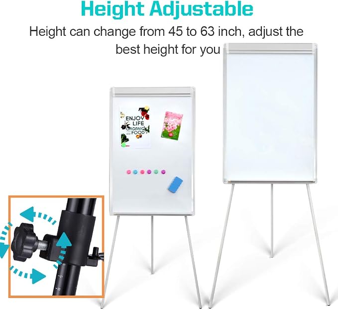 Whiteboard Easel 36" x 24" Height Adjustable, Magnetic Dry Erase Easel | Portable Tripod White Board Easel 36"x24" with 25-sheet Flipchart Paper Pad, Magnets & Eraser, for Classroom Workplace Home