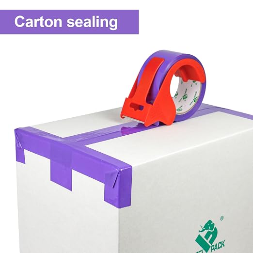 BOMEI PACK Purple Packing Tape with Dispenser, 2.4 Mil 1.88 Inch x 60 Yards, 12 Refills Rolls Purple Color Box Packaging Tape for Moving, Shipping, Mailing and Storage