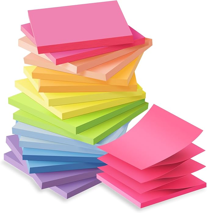 (16 Pack) Pop Up Sticky Notes 3x3 in Accordion Stickies,Bright Colors | Super Sticking Power Memo Pads
