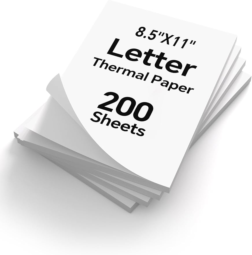 200 Sheets Thermal Printer Paper 8.5x11 US Letter MT610 Thermal Paper, Compatible with PRT/iDPRT/HPRT Portable Printer and Other Brands Thermal Document Printers