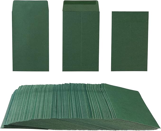 200 Pack Small Coin Envelopes Kraft Paper Seed Envelopes Mini Parts Small Items Stamps Storage Packets Envelopes Self-Adhesive for Garden, Office or Wedding Gift, (2 1/4 x 3 1/2 Inch, Green)