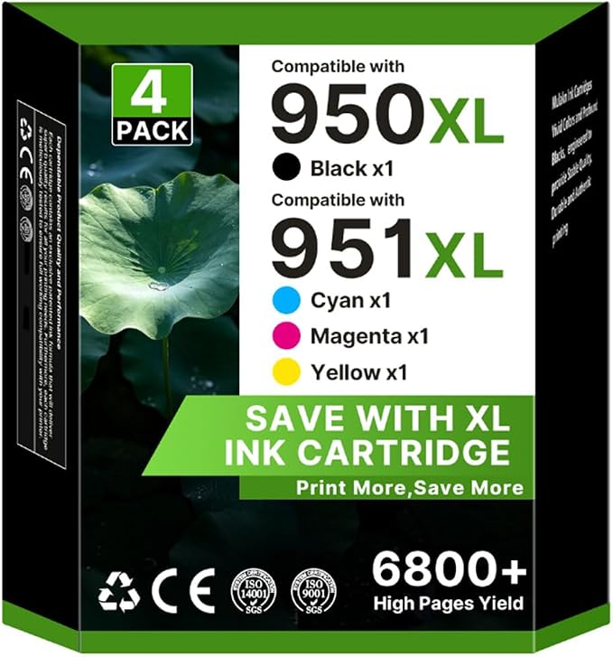 Replacements for HP 950XL 951XL Ink Cartridges Combo Pack 4-Pack | Compatible for HP 950 951 Ink for HP OfficeJet Pro 8600 8610 8630 8620 8615 8625 8100 276DW 251DW Printer