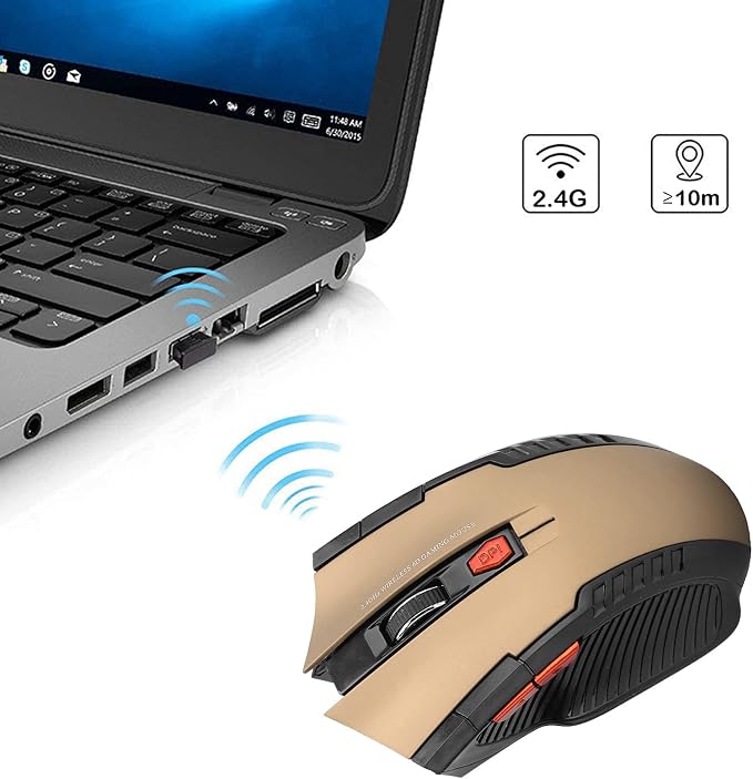 Mechanical Gaming 2.4G Mouse, 1000/1200/1600 3-Speed DPI Ergonomic Mouse with A USB Receiver, for Office/Home/Desktop/Computer/Notebook (Gold)