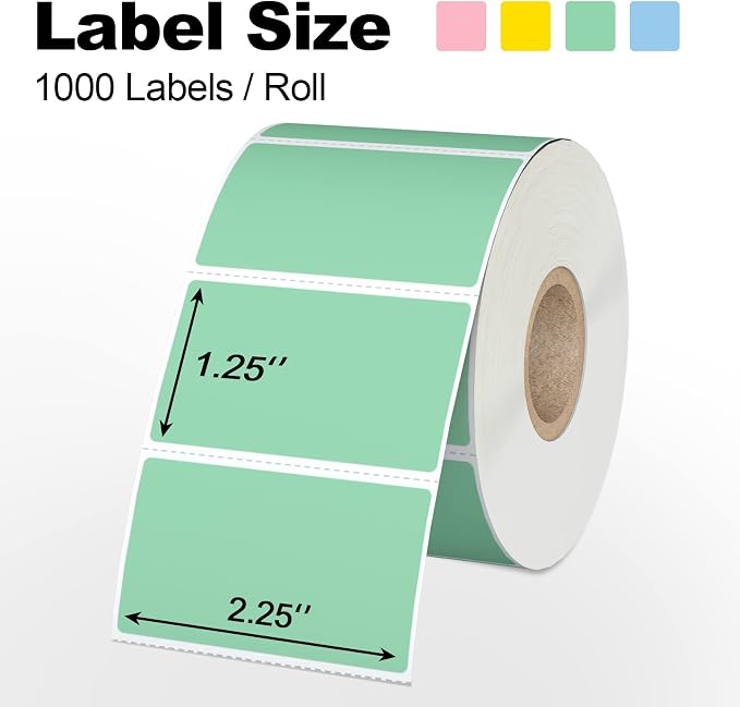 Misofuki 2.25" x 1.25" White Direct Thermal Barcode Labels 1000 Pcs for Zebra ZD410 ZD411 LP2824, 2-1/4x1-1/4 1 Roll Waterproof Strong Adhesive Perforated Return Address Labels Used with Rollo MUNBYN