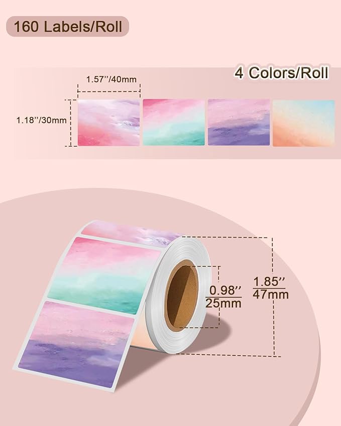 Thermal Labels, Compatible with T50M Pro/M110/M100/M220 Label Maker and Other 4x6 Thermal Printers for Shipping Barcode & Custom Stickers, Gradient Purple, 1.57×1.18 inch