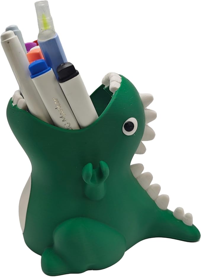 TIME&TRAVE Cute Dinosaur Pen Holder for Desk, 3D Printed Creative Pencil Holder Desk Organizers, Office Supplies Decorations Idea Gift for Women Kids (Green)