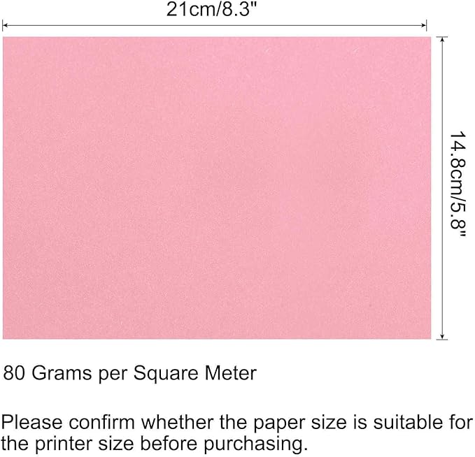 MECCANIXITY 100 Sheets Colored Copy Paper 8.3 x 5.8 Inch Printer Paper 80gsm Light Pink for Office Printing, Document Copying, Invitations, Forms, Art Projects