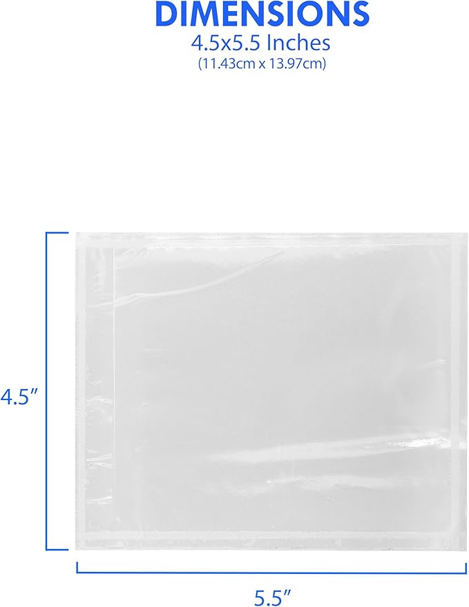 100 Count 4.5" x 5.5" Shipping Label Envelopes, Clear Packing List Pouches with Self-Adhesive Back, Top Loading for Shipping Labels Sleeves, for Packing Slips, Labels Invoices & Paperwork. GPI