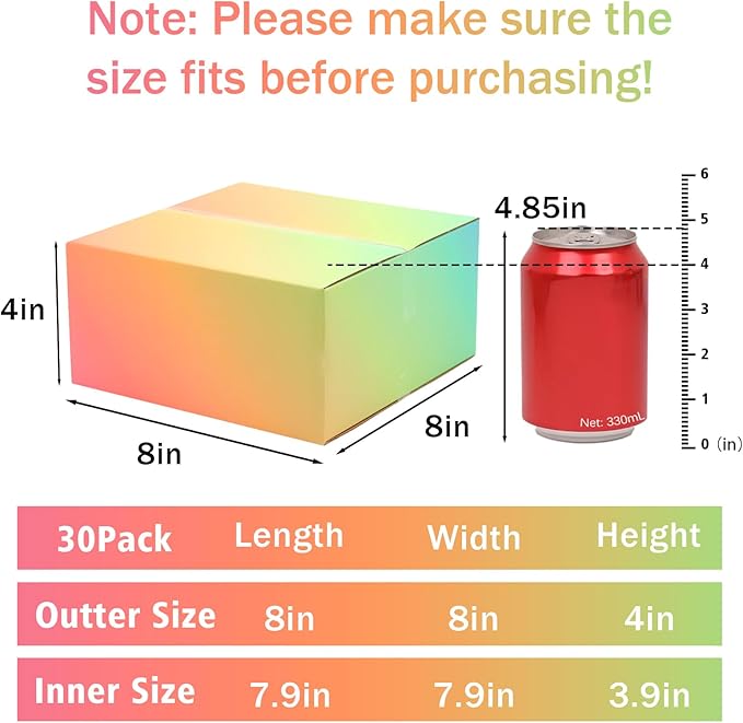 8x8x4 Shipping Boxes Medium Set of 30, Gradient Corrugated Cardboard Box, Mailing Boxes for Packaging Small Business