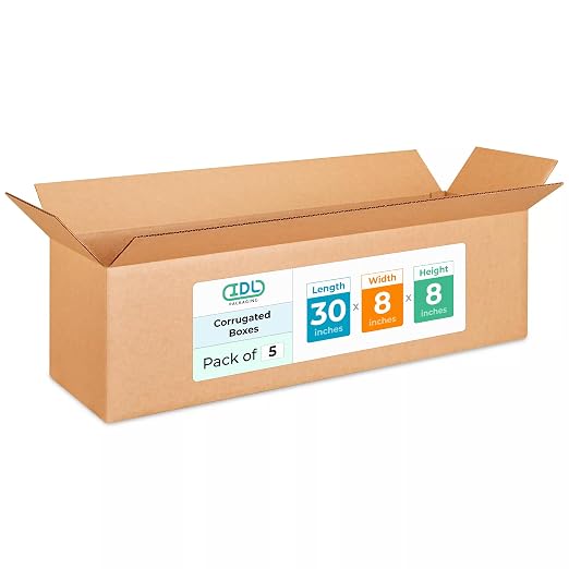 Long Shipping & Moving Boxes 30 x 8 x 8 inches (5-Pack) - Extra Strength 200 lb vs Regular - Corrugated Packing Boxes for Moving - Packaging Box for USPS, FedEx - Box Shipping by IDL Packaging | Extra Strength 200 lb vs Regular - Corrugated Boxes for M...
