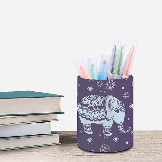 Cute Elephant Pen Holder Pencil Cup for Desk Organizer | Cute Makeup Brush Holder PU Multifunctional Office Suppliesfor Decor Home Classroom School