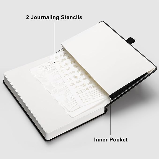 RETTACY Dotted Journal Notebook, 2-Pack, 160 Numbered Pages per Pack, A5 Medium Size (5.7'' x 8.3''), 120 GSM Thick Paper, Leather Hardcover, for Journaling, Planning, Tracking (Black & Black)