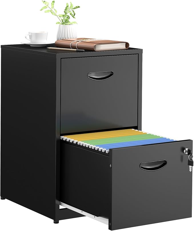 SteeLoong 2 Drawer File Cabinets,Metal Office File Cabinet with Lock,Black | Filing Cabinet for Home Office,Vertical Modern File Cabinet Office Two Drawers for Hanging Letter,Assembly Required