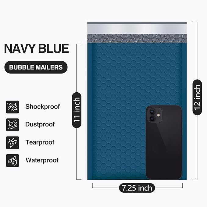 UCGOU Bubble Mailers 7.25x12 Inch Navy Blue 25 Pack Usable Size 7.25x11 Padded Envelopes Small Business Opaque Packaging Self Seal Waterproof Boutique Bulk Shipping Bags for Jewelry Makeup Supplies #1
